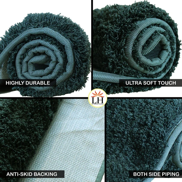 LUXE HOME INTERNATIONAL Bathmat Sensuous Microfiber 2500 GSM Anti-Skid ( H.Green , 60 Cm x 90 Cm , Pack of 1 ) - H.Green