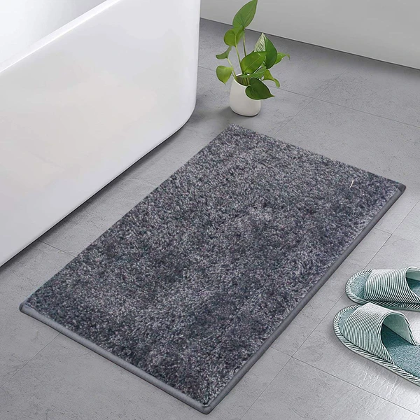 LUXE HOME INTERNATIONAL Bathmat Sensuous Microfiber 2500 GSM Anti-Skid ( Grey , 40 Cm x 60 Cm , Pack of 1 ) - Grey