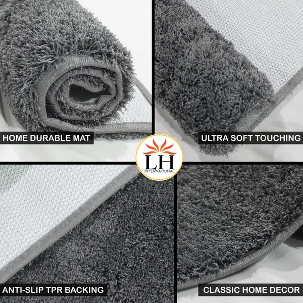 LUXE HOME INTERNATIONAL BathmatSensuousMicrofiber2500GSMAnti-Skid(Grey,45Cmx75Cm,Packof1) - Grey