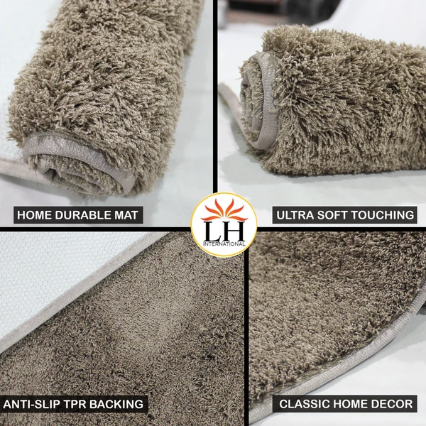 LUXE HOME INTERNATIONAL Bathmat Sensuous Microfiber 2500 GSM Anti-Skid ( Taupe , 60 Cm x 90 Cm , Pack of 1 ) - Taupe