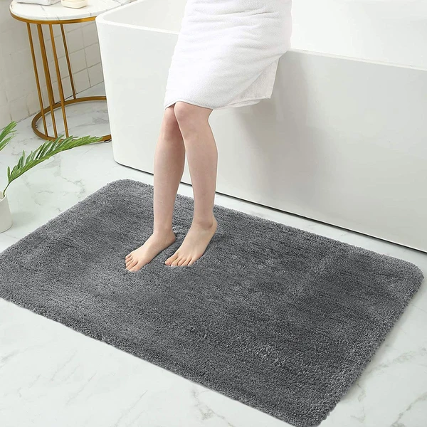 LUXE HOME INTERNATIONAL Bathmat Sensuous Microfiber 2500 GSM Anti-Skid ( Grey , 45 Cm x 75 Cm , Pack of 1 ) - Grey