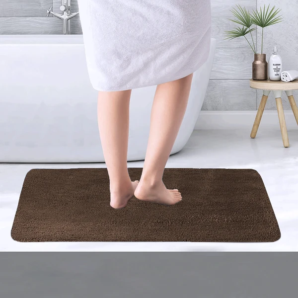 LUXE HOME INTERNATIONAL Bathmat Sensuous Microfiber 2500 GSM Anti-Skid ( Coffee , 60 Cm x 90 Cm , Pack of 1 ) - Coffee