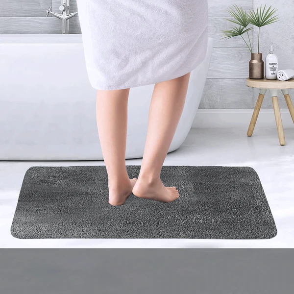 LUXE HOME INTERNATIONAL Bathmat Sensuous Microfiber 2500 GSM Anti-Skid ( Grey , 60 Cm x 90 Cm , Pack of 1 ) - Grey