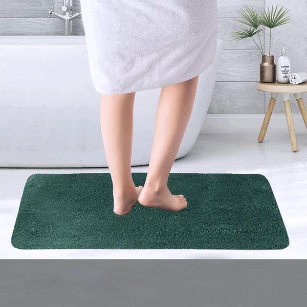 LUXE HOME INTERNATIONAL Bathmat Sensuous Microfiber 2500 GSM Anti-Skid ( H.Green , 60 Cm x 90 Cm , Pack of 1 ) - H.Green