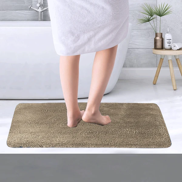 LUXE HOME INTERNATIONAL Bathmat Sensuous Microfiber 2500 GSM Anti-Skid ( Taupe , 60 Cm x 90 Cm , Pack of 1 ) - Taupe