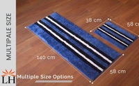 LUXE HOME INTERNATIONAL Bathmat Stripe Microfiber 1600 GSM Anti-Skid ( Blue, Grey , 38 Cm x 58 Cm , Pack of 2 ) - Blue, Grey