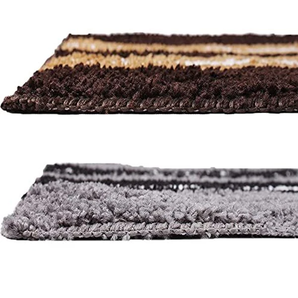 LUXE HOME INTERNATIONAL BathmatStripeMicrofiber1600GSMAnti-Skid(Grey,Chocolate,38Cmx58Cm,Packof2) - Grey, Chocolate