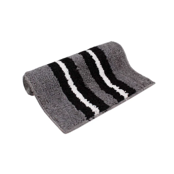 LUXE HOME INTERNATIONAL Bathmat Stripe Microfiber 1600 GSM Anti-Skid ( Grey , 38 Cm x 58 Cm , Pack of 2 ) - Grey