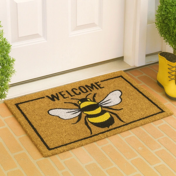 Luxe Home International  Bee Design Coir Doormat for Entrance (71 x 45 cm ) - 71x 45 Cm, Gold