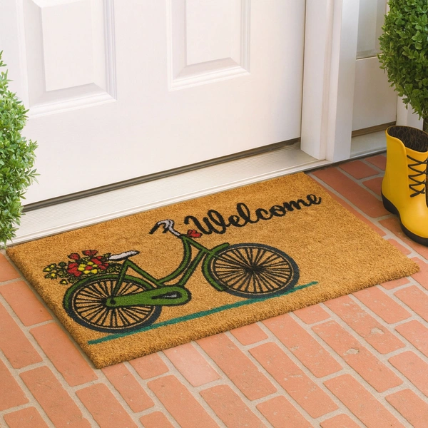 Luxe Home International  Bicycle Design Coir Doormat for Entrance (71 x 45 cm ) - 71x 45 Cm, Gold