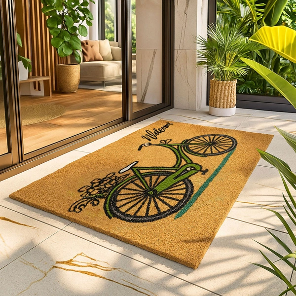 Luxe Home International  Bicycle Design Coir Doormat for Entrance (71 x 45 cm ) - 71x 45 Cm, Gold