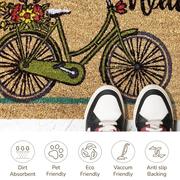 Luxe Home International  Bicycle Design Coir Doormat for Entrance (71 x 45 cm ) - 71x 45 Cm, Gold