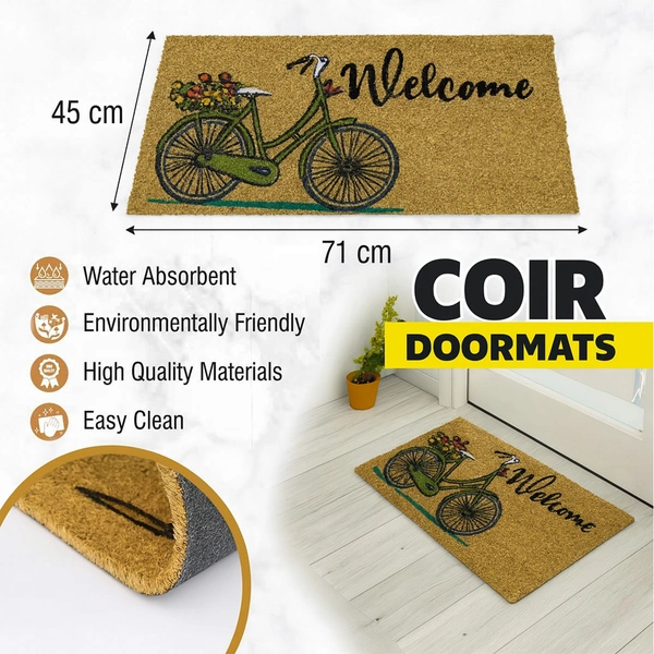 Luxe Home International  Bicycle Design Coir Doormat for Entrance (71 x 45 cm ) - 71x 45 Cm, Gold