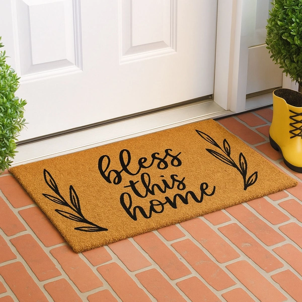 Luxe Home International  Bless This Home Printed Design Coir Doormat for Entrance (71 x 45 cm ) - 71x 45 Cm, Gold