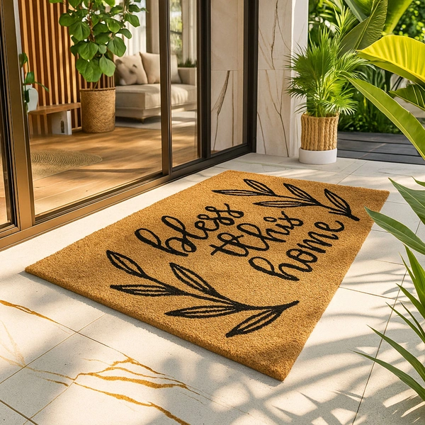Luxe Home International  Bless This Home Printed Design Coir Doormat for Entrance (71 x 45 cm ) - 71x 45 Cm, Gold