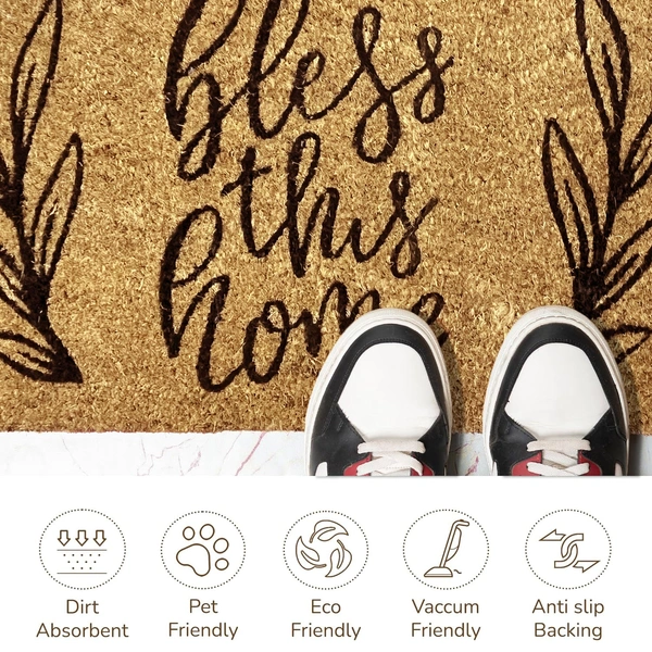 Luxe Home International  Bless This Home Printed Design Coir Doormat for Entrance (71 x 45 cm ) - 71x 45 Cm, Gold