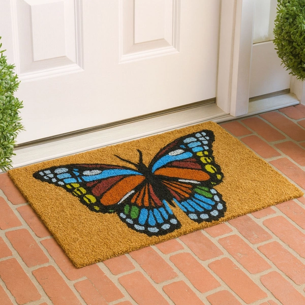 Luxe Home International  Butterfly Design Coir Doormat for Entrance (71 x 45 cm ) - 71x 45 Cm, Multicolor