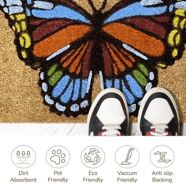 Luxe Home International  Butterfly Design Coir Doormat for Entrance (71 x 45 cm ) - 71x 45 Cm, Multicolor
