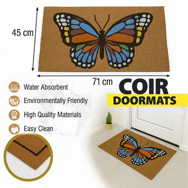 Luxe Home International  Butterfly Design Coir Doormat for Entrance (71 x 45 cm ) - 71x 45 Cm, Multicolor