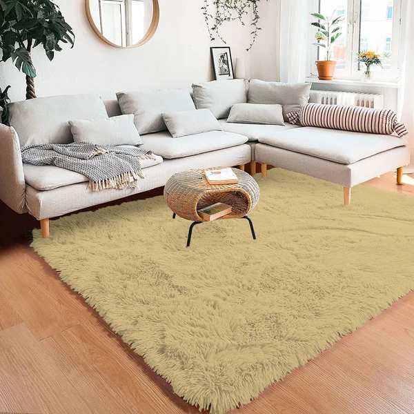 LUXE HOME INTERNATIONAL CarpetMarinoFur2000GSMSuperSoft(Gold,4x6Ft,Packof1) - Gold