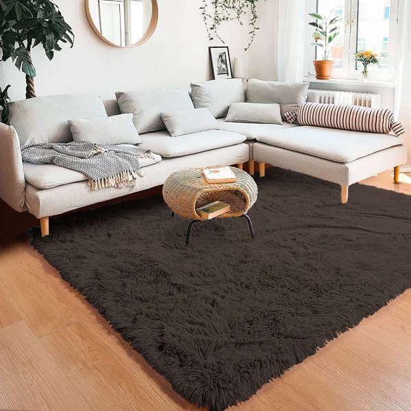 LUXE HOME INTERNATIONAL Carpet Marino Fur 2000 GSM Super Soft ( Chocolate , 4x6 Ft , Pack of 1 ) - Chocolate