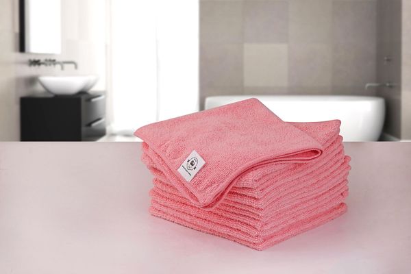LUXE HOME INTERNATIONAL Cleaning Cloths, All-Purpose Softer Highly Absorbent, Lint Free - Streak Free Washable Cloth for House, Kitchen, Car, Window, Gifts (12in x 12in , Pink , Pack of 10 ) - Pink