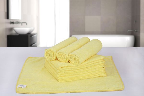 LUXE HOME INTERNATIONAL Cleaning Cloths, All-Purpose Softer Highly Absorbent, Lint Free - Streak Free Washable Cloth for House, Kitchen, Car, Window, Gifts (12in x 12in , Yellow , Pack of 5 ) - Yellow