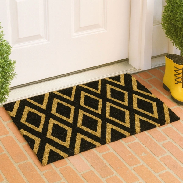 Luxe Home International  Diamond Design Coir Doormat for Entrance (71 x 45 cm ) - 71x 45 Cm, Black