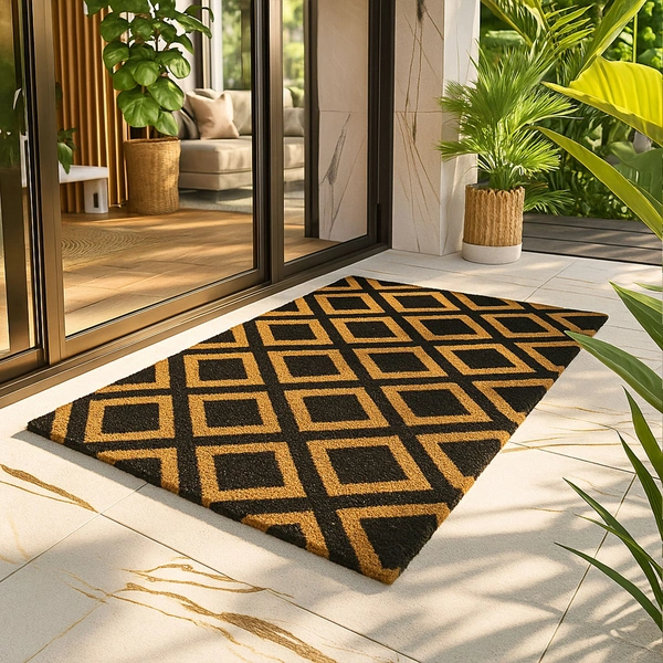 Luxe Home International  Diamond Design Coir Doormat for Entrance (71 x 45 cm ) - 71x 45 Cm, Black