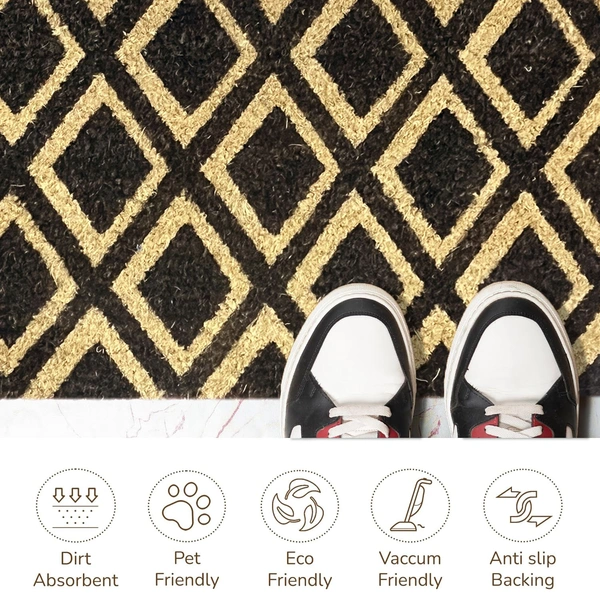 Luxe Home International  Diamond Design Coir Doormat for Entrance (71 x 45 cm ) - 71x 45 Cm, Black