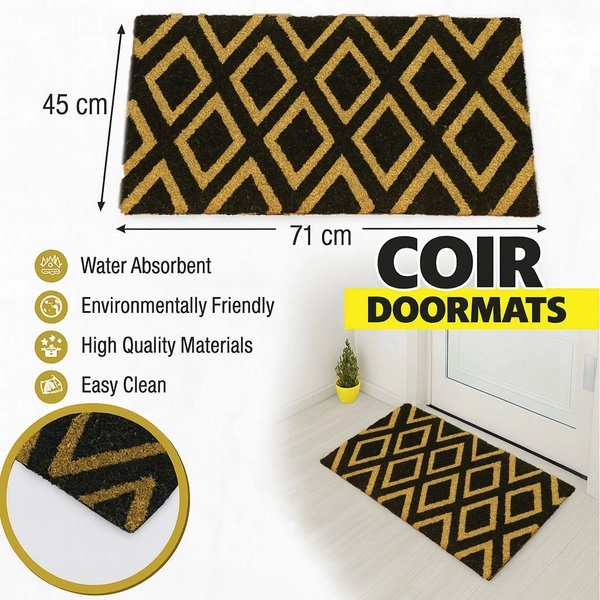 Luxe Home International  Diamond Design Coir Doormat for Entrance (71 x 45 cm ) - 71x 45 Cm, Black
