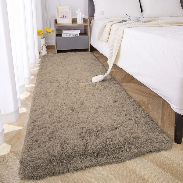 LUXE HOME INTERNATIONAL Floor Runner Marino Fur 2000 GSM Super Soft ( Taupe , 2x5 Ft , Pack of 1 ) - Taupe