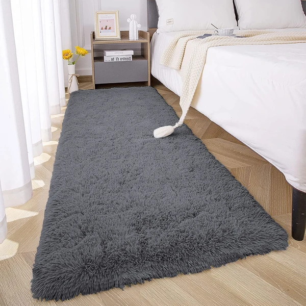 LUXE HOME INTERNATIONAL FloorRunnerMarinoFur2000GSMSuperSoft(Grey,2x5Ft,Packof1) - Grey