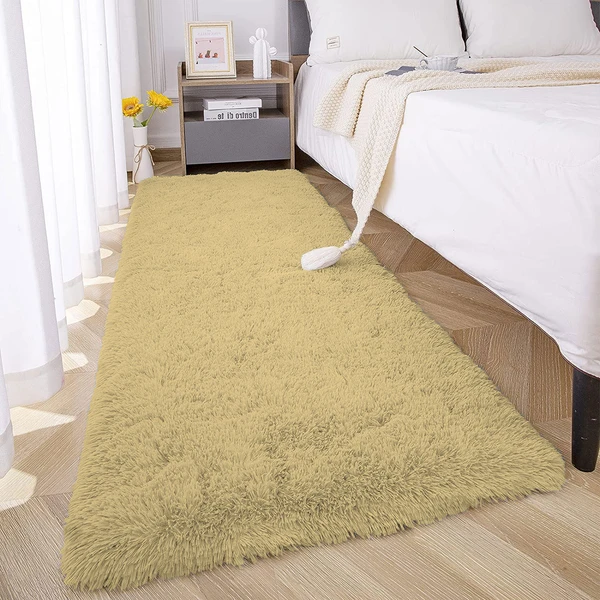 LUXE HOME INTERNATIONAL FloorRunnerMarinoFur2000GSMSuperSoft(Gold,2x5Ft,Packof1) - Gold