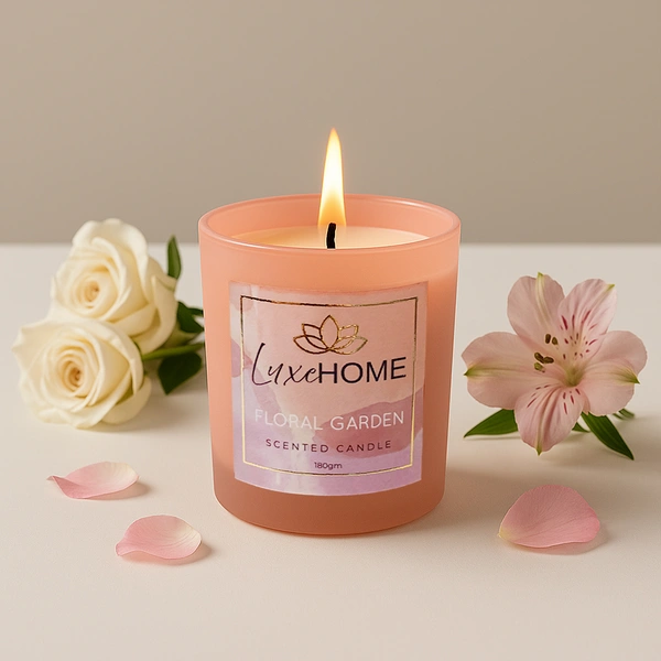 Luxe Home International Floral Garden Scented Candle 7.5x7 cm for Home Decor Bedroom Living Room Spa Bathroom Party Romantic Dinner and Gifting Pack of 1 Candle - 7.5x7cm, Fuscia