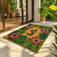 Luxe Home International  Hello Floral Design Coir Doormat for Entrance (71 x 45 cm ) - 71x 45 Cm, Green