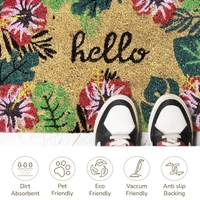 Luxe Home International  Hello Floral Design Coir Doormat for Entrance (71 x 45 cm ) - 71x 45 Cm, Green