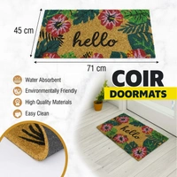 Luxe Home International  Hello Floral Design Coir Doormat for Entrance (71 x 45 cm ) - 71x 45 Cm, Green