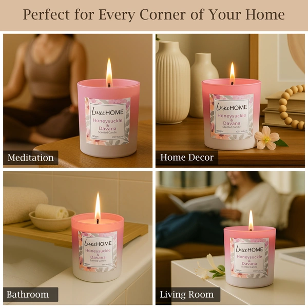 Luxe Home International Honey Suckle Davana Scented Candle 7.5x7 cm for Home Decor Bedroom Living Room Spa Bathroom Party Romantic Dinner and Gifting Pack of 1 Candle - 7.5x7cm, Pink
