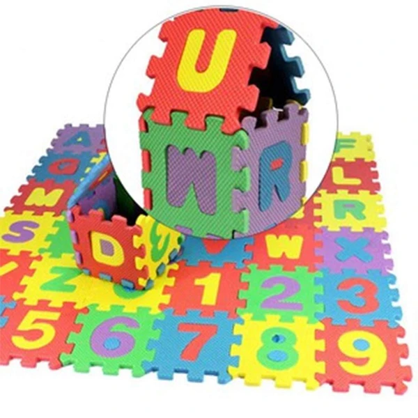 LUXE HOME INTERNATIONAL Kids Puzzle Mat 36 Colorful Eva Tiles Play or Interlocking Learning Alphabet and Number ( Multicolors , Small , Pack of 1 ) - Multi