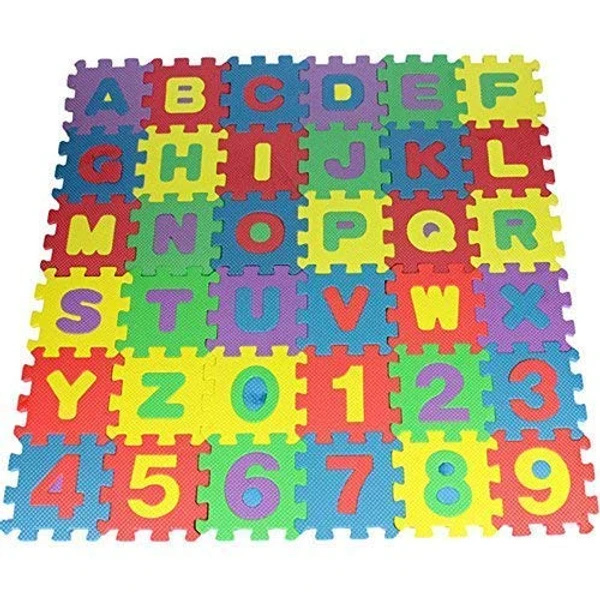 LUXE HOME INTERNATIONAL Kids Puzzle Mat 36 Colorful Eva Tiles Play or Interlocking Learning Alphabet and Number ( Multicolors , Large , Pack of 1 ) - Multi