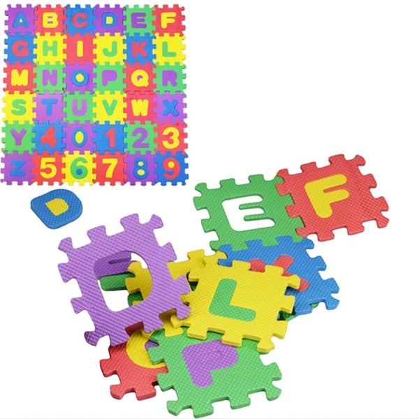 LUXE HOME INTERNATIONAL KidsPuzzleMat36ColorfulEvaTilesPlayorInterlockingLearningAlphabetandNumber(Multicolors,Small,Packof1) - Multi