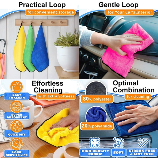 Luxe Home International LUXE HOME INTERNATIONAL Microfiber Car Cleaning Cloth - Soft 600 GSM Kitchen, Gym, Car, Glass & Home - Ultra Soft & Highly Absorbent Cleaning Cloth Set of 12 (30x40 cm, Solid Multi-Colour) - 30x40, Multicolor