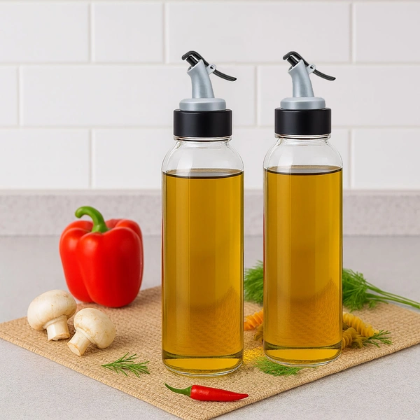 Luxe Home International Plastic Oil Dispenser 1000ml | Transparent, Leak-Proof, BPA-Free Oil Bottle for Cooking Oils & Vinegar | Kitchen Accessories Items For Home | 1000ml | Pack of 2 - Large, Transparent