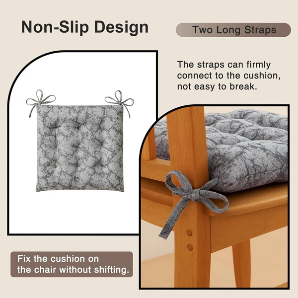 Luxe Home International Polyester Chair Cushion Pad for Office Chair , Soft Cushioned Seat Pad with Ties, Washable & Comfortable Chair Cushion 18X18 Inch, Grey (Pack of 6) - 45x45 cm, Grey