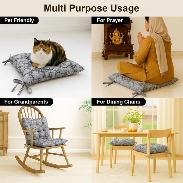 Luxe Home International Polyester Chair Cushion Pad for Office Chair , Soft Cushioned Seat Pad with Ties, Washable & Comfortable Chair Cushion 18X18 Inch, Grey (Pack of 6) - 45x45 cm, Grey