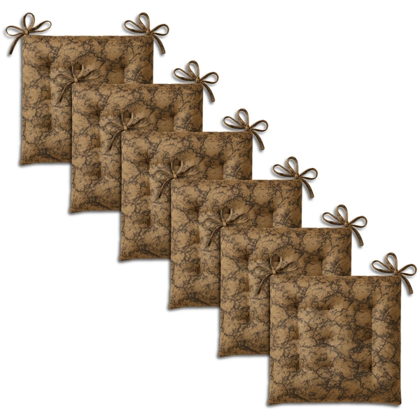 Luxe Home International Polyester Chair Cushion Pad for Office Chair , Soft Cushioned Seat Pad with Ties, Washable & Comfortable Chair Cushion 18X18 Inch, Brown (Pack of 6) - 45x45 cm, Brown