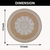 Luxe Home International PVC Beige Mandala Design Round Table Placemat � Heat Resistant, Non-Slipy Premium Dining Placemat for Kitchen & Home (15x15 Inches) � Pack of 1 - Round, Beige, 1.Heat resistant and easy to clean.
2.Perfect for dining table and kitchen use.
3.Protects dining table from scratches, spills, and stains.
4.Non-slip surface keeps placemat stable on table.
5.Available in pack of , 2, 4, or 6.
6.Round placemat made of high-quality PVC material.