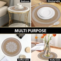 Luxe Home International PVC Beige Mandala Design Round Table Placemat � Heat Resistant, Non-Slipy Premium Dining Placemat for Kitchen & Home (15x15 Inches) � Pack of 1 - Round, Beige, 1.Heat resistant and easy to clean.
2.Perfect for dining table and kitchen use.
3.Protects dining table from scratches, spills, and stains.
4.Non-slip surface keeps placemat stable on table.
5.Available in pack of , 2, 4, or 6.
6.Round placemat made of high-quality PVC material.