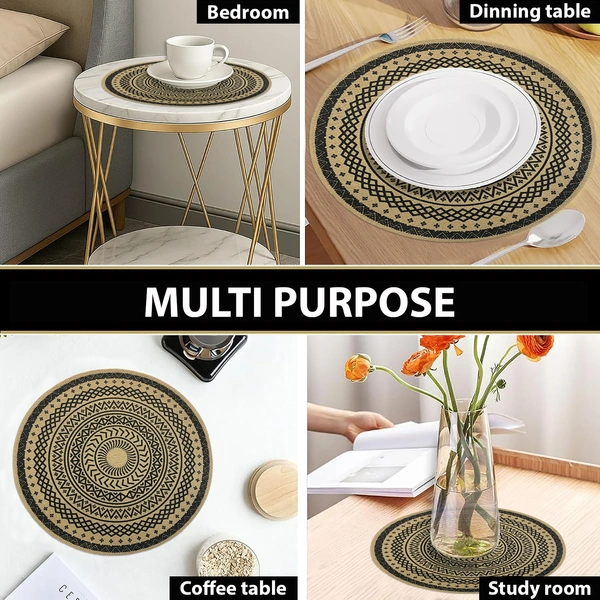 Luxe Home International PVC Black Mandala Design Round Table Placemat � Heat Resistant, Non-Slipy Premium Dining Placemat for Kitchen & Home (15x15 Inches) � Pack of 1 - Round, Black, 1.Heat resistant and easy to clean.
2.Perfect for dining table and kitchen use.
3.Protects dining table from scratches, spills, and stains.
4.Non-slip surface keeps placemat stable on table.
5.Available in pack of , 2, 4, or 6.
6.Round placemat made of high-quality PVC material.